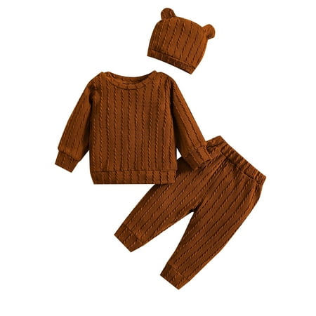 

Bagilaanoe 3pcs Newborn Baby Girl Boy Long Pants Set Long Sleeve Pullover Tops + Trousers + Hat 3M 6M 12M 18M 24M Casual Outfits