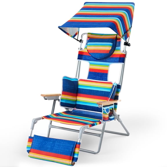 IPKIG Backpack Beach Chair with Canopy, Footrest and Face Hole, 5-Position Folding Tanning Chair, Heavy Duty Portable Sunbathing Lounge for Outside, Lawn & Pool