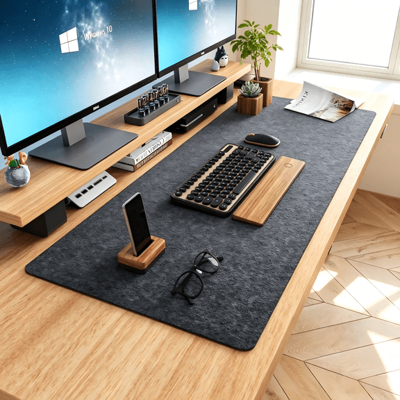 Felt Desk Mat | Computer Mat for Desk(36x12Inches) | Large Felt Mouse Pad and Keyboard Mat | Desk Protector for Office | Dark Gray
