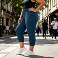 thumbnail image 4 of CYRBOKO Women's Plus Size Active Capris, Drawstring Relaxed Fit Elastic Waist Stretchy Summer Capri Pants with Pockets Navy Size 4XL, 4 of 7