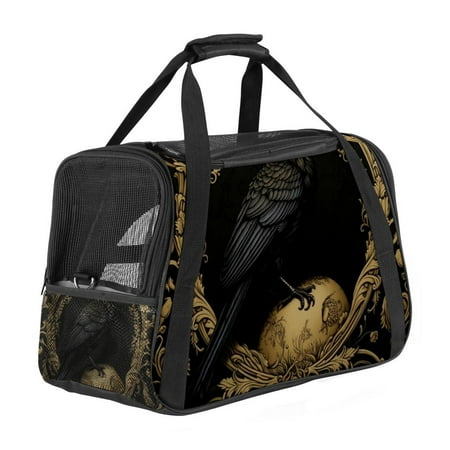 Crow Premium Fabric Carrier Bag with Sherpa Base and Nylon Webbing Handles - 17x10x11.8 in - Durable 900D Oxford Cloth Construction - Pet Travel Tote