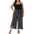thumbnail image 2 of Plus Size Pant for Women Split Elastic Waist Flowy Striped Wide Leg Pants 2X Black, 2 of 6