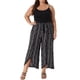 thumbnail image 2 of Pantalones de talla grande para mujeres, pantalones fluidos de rayas con cintura elástica, pierna ancha 1X negro, 2 of 6