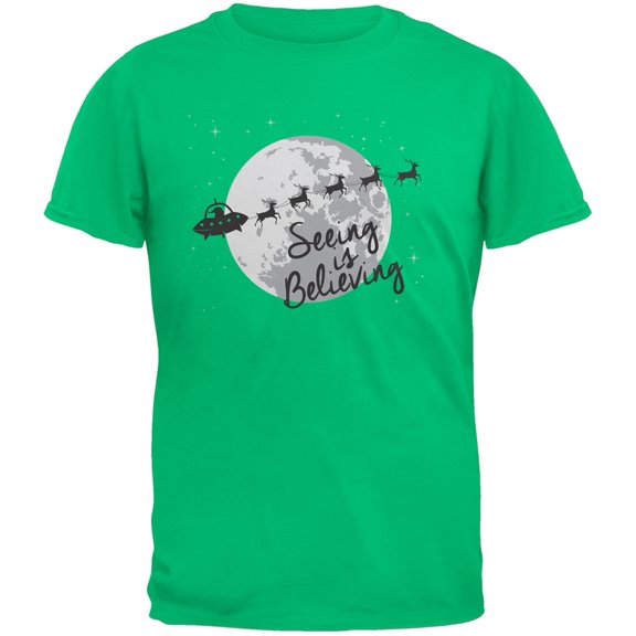 Seeing Is Believing Alien Santa Green Adult T-Shirt - Large