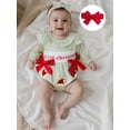thumbnail image 6 of BemeyourBBs Baby Girl Striped Christmas Romper Long Sleeve Bodysuit with Headband, 6 of 9