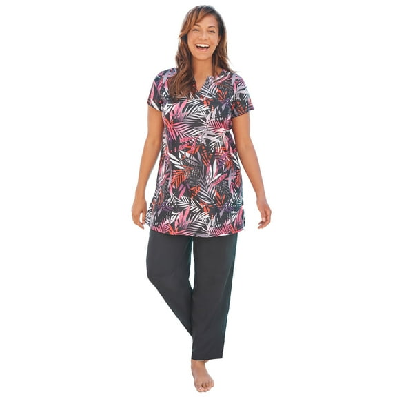 Swim 365 Women's Plus Size Longer-Length Notch-Neck Short-Sleeve Swim Tunic