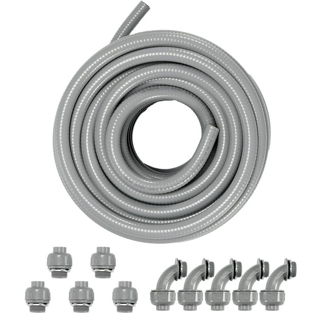 KFFKFF 3/4-Inch Bendable Electrical Duct, 100 ft, PVC Water-Resistant Non-Metallic Duct with 5 Direct and 5 90-Degree Duct Connector Attachments, Suitable for Air Conditioning Motor Controller Pump