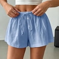 thumbnail image 4 of Hurxie Women's Wide Leg Shorts Drawstring Elastic Waist Vacation Casual Shorts Light Blue,M, 4 of 6