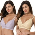 thumbnail image 6 of Curve Muse Plus Size Plunge Unlined Bralette with Floral Lace-2 Pack-YELLOW,LAVENDER-XL, 6 of 7