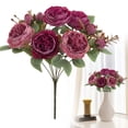 thumbnail image 2 of Artificial Flowers, 9 Head Colourful Peony Artificial Flowers, Silk Realistic Bouquet Flowers Arrangements, Fake Long Stem Roses for Wedding DIY Bouquet Home Table Decoration, 1Pc(Red,12.6x8"), 2 of 9