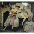 thumbnail image 2 of Leo Putz 13x12 Gold Ornate Wood Frame and Double Matted Museum Art Print Titled - Behind the Scenes (Behind the Scenes) (1905), 2 of 4