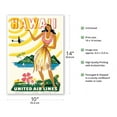 thumbnail image 2 of Hawaii - Only Hours Away via Mainliner - United Air Lines - Vintage Travel Poster c.1950s - Master Art Print 10in x 14in, 2 of 4