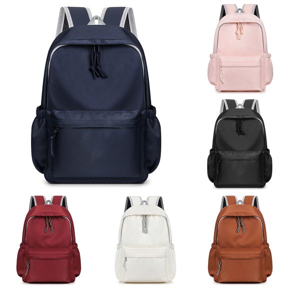 CUZIBR Kids Backpack Solid Color Drawstring Zipper Closure Elastic Side Pockets School Bag For Girls Travel Daypack Casual Student Middle School Bookbag