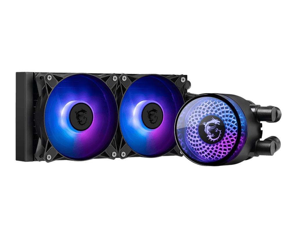 MSI MAG CORELIQUID A12 240 All-in-one CPU Liquid Cooler, 277 x 120 x 27mm Radiator, Dual 120mm ARGB Fans, Rotatable blockhead