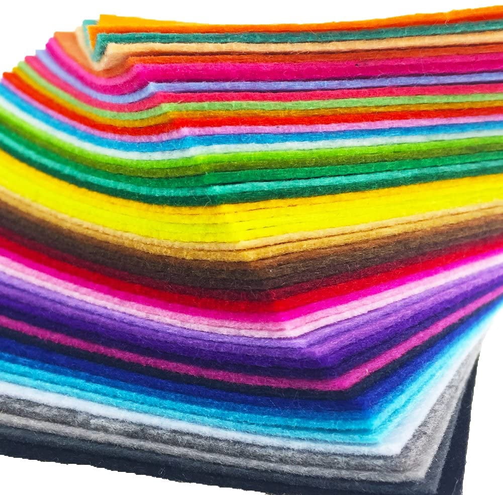 4 x 4 inches (10 x10cm) Assorted Color Felt Fabric Sheets Patchwork Sewing DIY Craft 1mm Thick with Sewing Kit for Choice (Felt only, 48pcs)