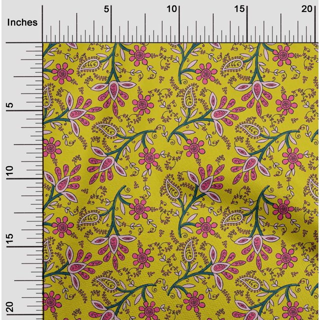 oneOone Viscose Chiffon Fabric Leaves & Floral Block Printed Fabric 1 Yard 42 Inch Wide