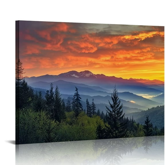 Acheng Nature Wall Art Great Smoky Mountain Sunrise Picture for Living Room Blue Ridge Photo Canvas Prints Bedroom Decor Forest Landscape Painting Park Poster Framed Artwork Home Decor 20x16in