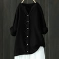 thumbnail image 4 of tklpehg Plus Size Tops for Women 3/4 Roll Sleeve Cotton Linen Tunic Shirts Casual V Neck Button Shirt Solid Color Loose Blouses (D_Black,L), 4 of 4
