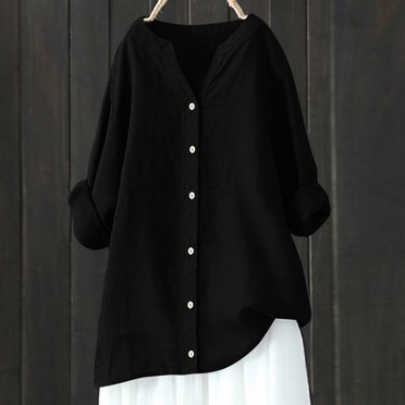Jsaierl Chemises en Coton et Lin pour Femmes Manches Longues Boutons Col en V Hauts Tendance Blouses Longues Habillées Décontractées Coupe Ample Tunique pour Sortir