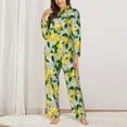 thumbnail image 2 of KLL Lemon Seamless Pattern Oil Painting Effect Print Women's Long Sleeve Pajamas with Pants Sleepwear Loungewear 2 Set-Large, 2 of 7