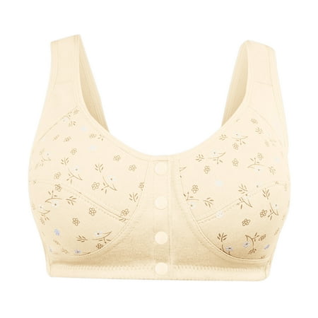 Ecqkame Bras for Old Women No Underwire Seamless Push Up Front Closure Bra Full Coverage Comfortable Breathable Everyday Bra A-Beige M on Clearance