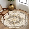 thumbnail image 3 of Beige Vintage Boho Large Area Rugs for Bedroom Living Room, Soft Non Slip Carpet Bedside Rug, Ethnic Tribal Geometric Abstract Round Floor Cover Kitchen Accent Rug 7' for Dining Room/Office, 3 of 9