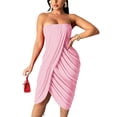 thumbnail image 2 of Fridja Été Femmes Solide Enveloppé Poitrine une Épaule Vague Plissé Robe de Hanche, 2 of 8