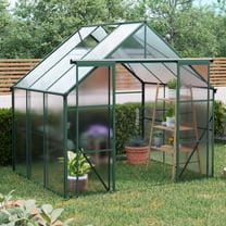 Witaxima 8X6FT Green Double Door Polycarbonate Greenhouse with Raised Base, Aluminum Heavy Duty Walk-in Greenhouse for Outdoor Backyard, All Season Use