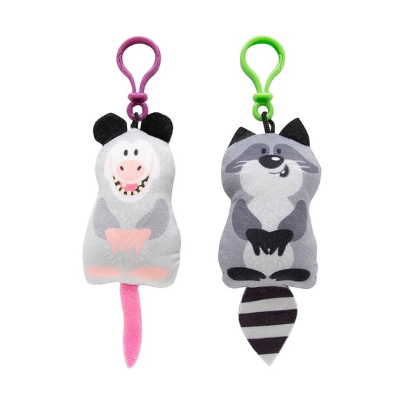 Fun Express 6 3/4" Garbage Critters Stuffed Raccoon & Opossum Backpack Clips – 12 Pieces
