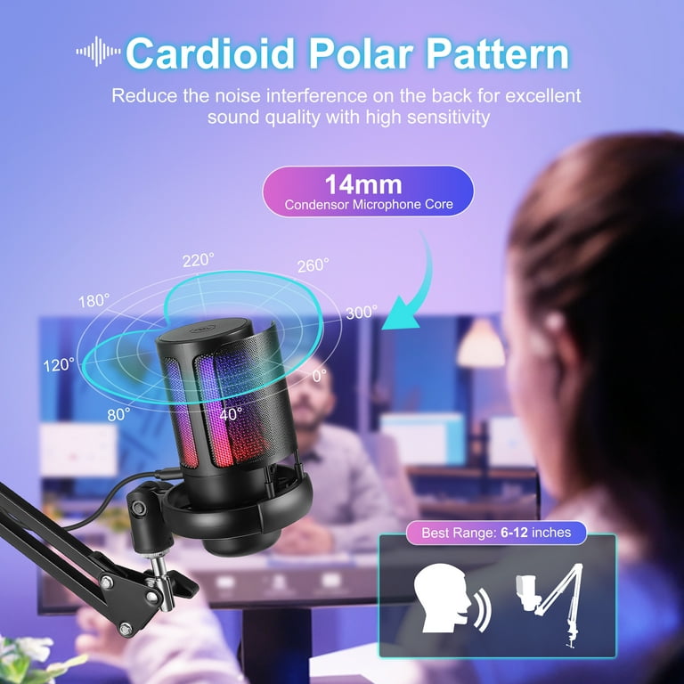 ALILYY Gaming USB Microphone, Noise-Cancelling Condenser Mic, RGB - Main Image