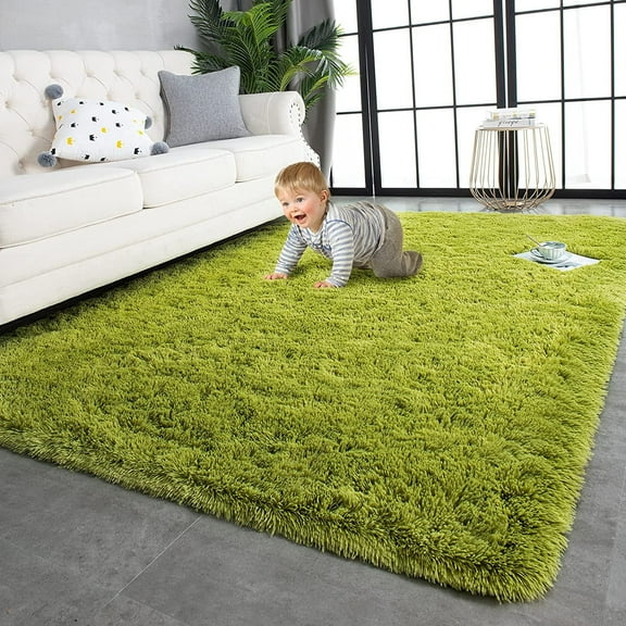 TWINNIS Super Soft Area Rug for Living Room Bedroom Shaggy Accent Carpets for Kids Girls Rooms,5'x8',Green