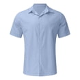 thumbnail image 3 of Bcfgryg Men's Linen Short Sleeve Shirt Lightweight Breathable Casual Top For Summer Fashion Outdoor Activities Slim Fit Dress Shirts Men Blue, 3 of 4