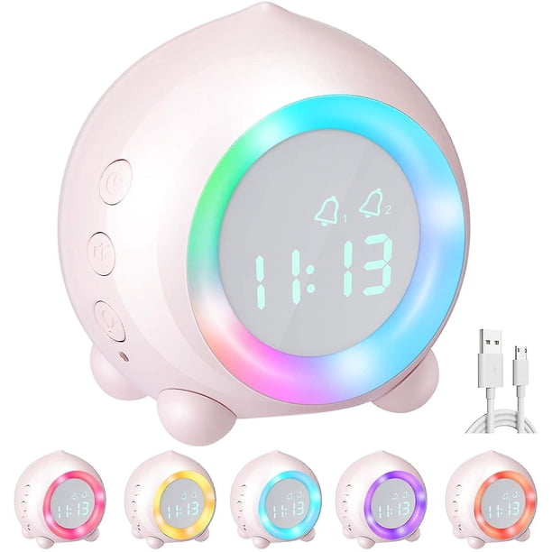 Reloj despertador inteligente, luz LED de despertador colorida, reloj digital, temporizador de siesta, rosa