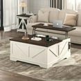 thumbnail image 5 of ChVans 40" Large Farmhouse Lift Top Coffee Table with Power Outlets, Square Wood Living Room Table with Large Hidden Storage, Multi-Function Lift Wooden Barn Door Center Table, Rustic White, 5 of 10