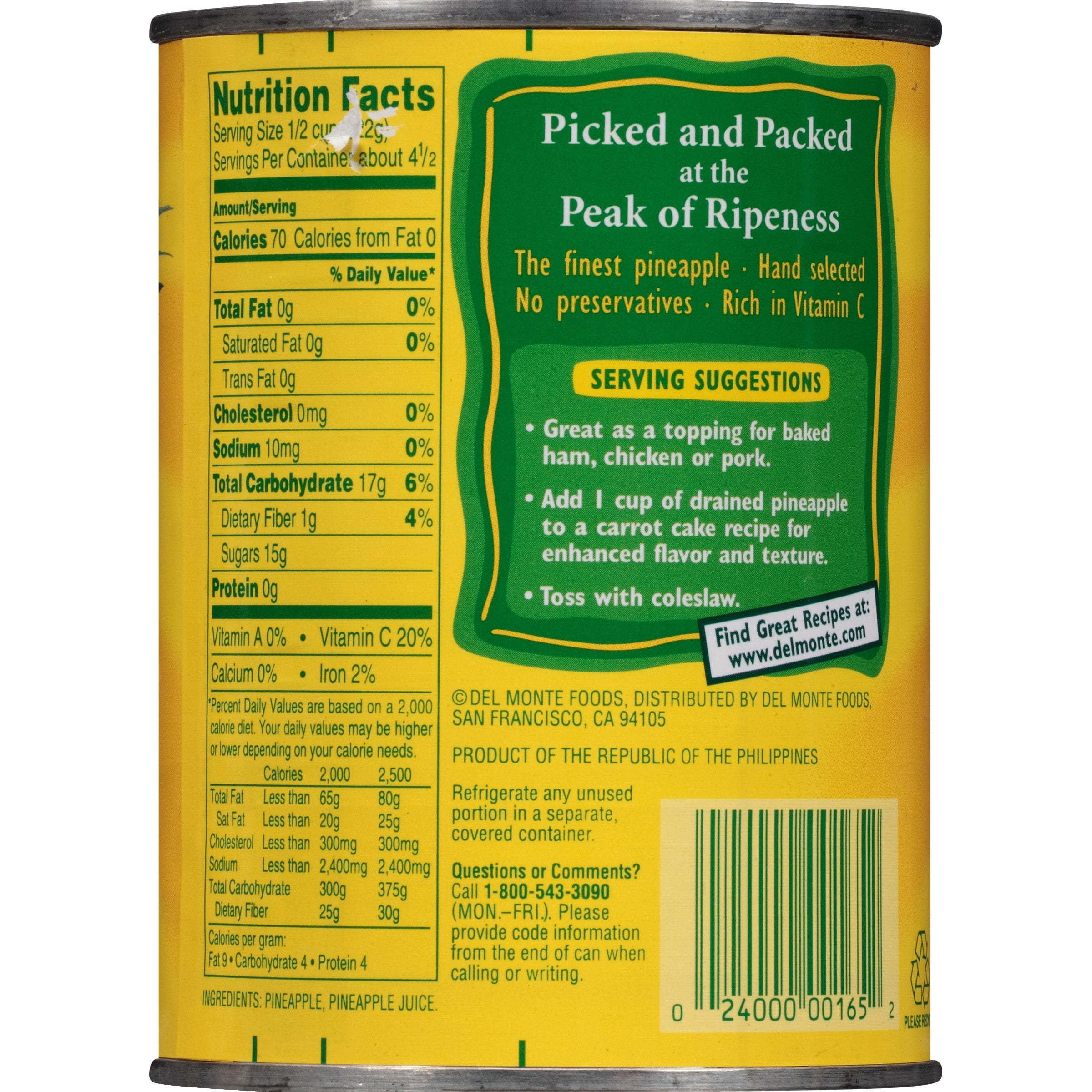 CRUSHED PINEAPPLE NUTRITION FACTS visual data 7