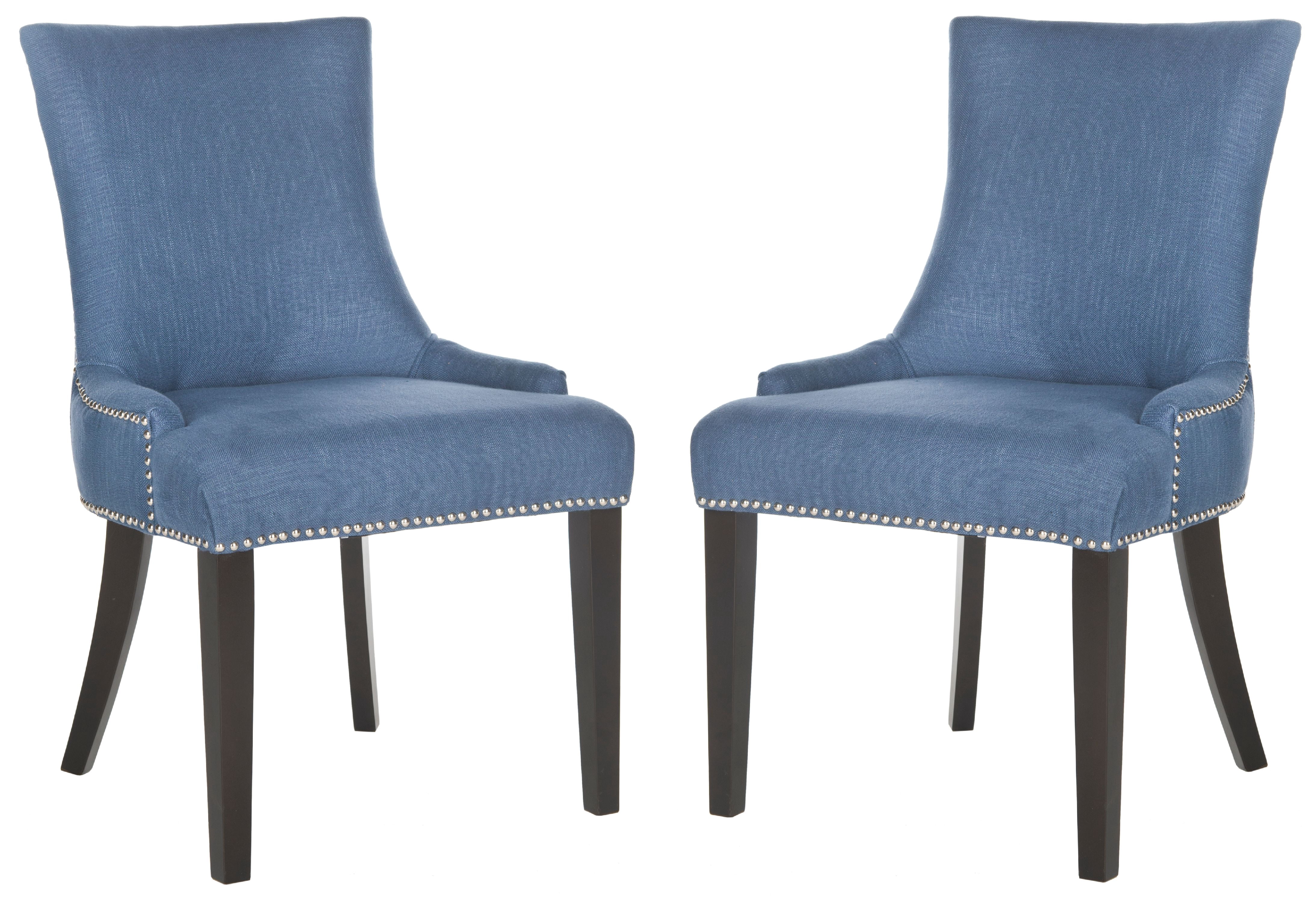 SAFAVIEH Lester 19" H Contemporary Glam Dining Chair, Navy/Espresso, Set of 2