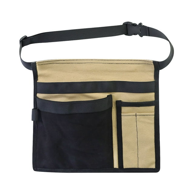 Decodeary Sac de Ceinture Utilitaire Portable pour Jardin Résistant aux Déchirures et à Multiples Poches, Sangle Réglable, Pochette de Ceinture pour Outils de Jardin en Tissu Noir+kaki 1 Ensemble
