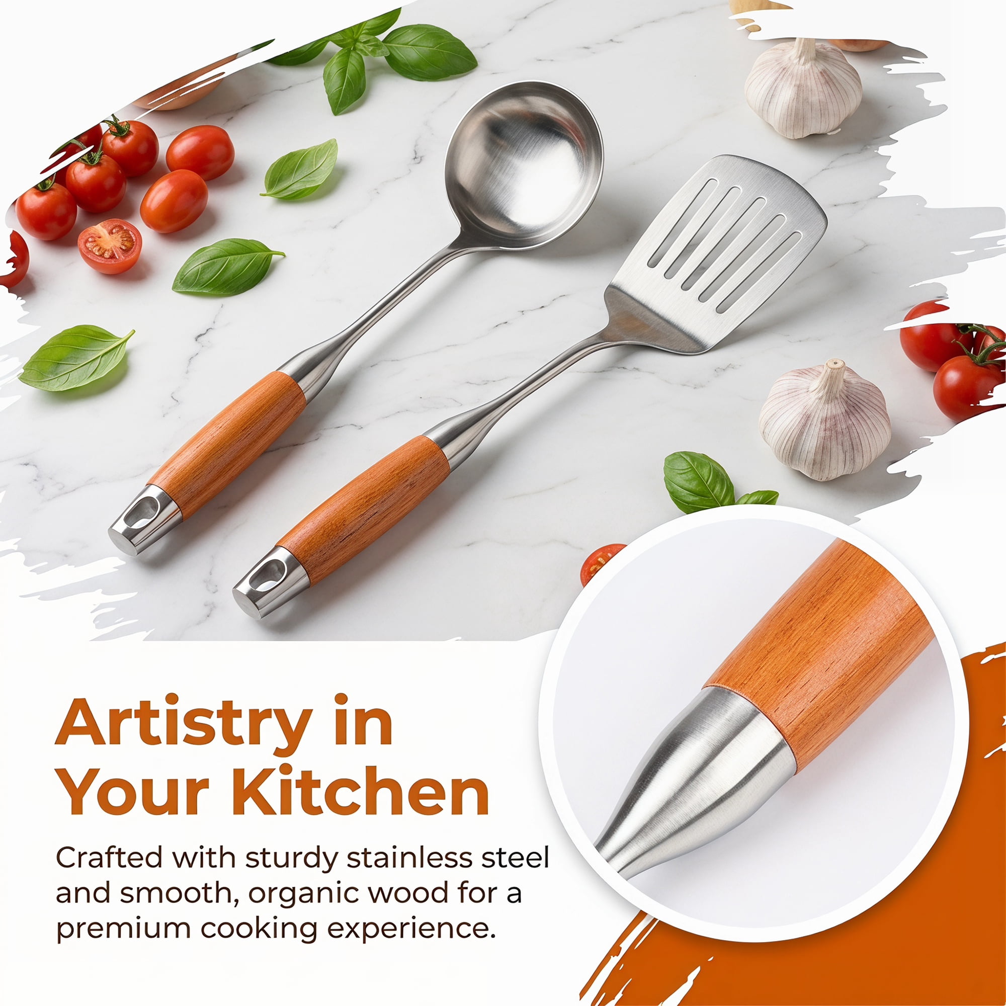 Unique Bargains Essential Stainless Steel Cooking Utensil Set for Cooking Brown F 2pcs