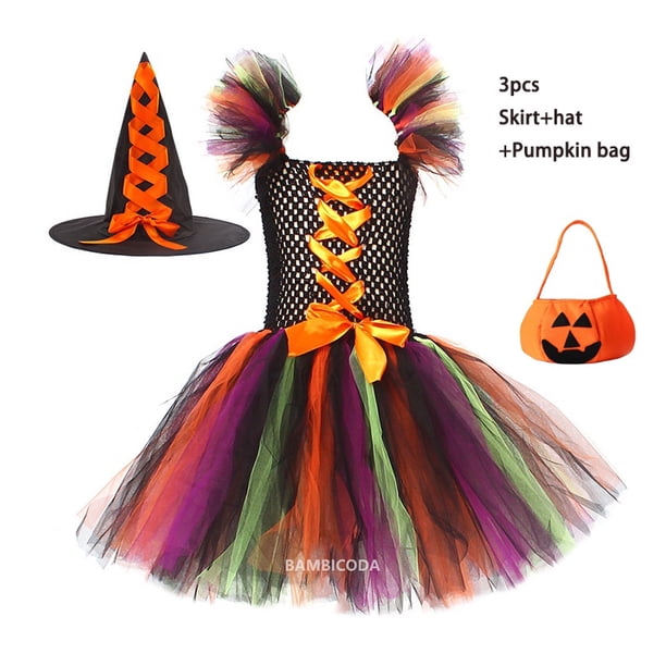 Vestido Tutú De Halloween Con Sombrero De Bruja Para Niños , Disfraz De Fiesta De Cumpleaños De Baile