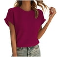 thumbnail image 1 of T-Shirts Décontractés à Manches Courtes en Solde pour Femmes, Col Rond Mignon, Manches à Volants, T-Shirts Tendance d'Été pour Vacances, 1 of 4