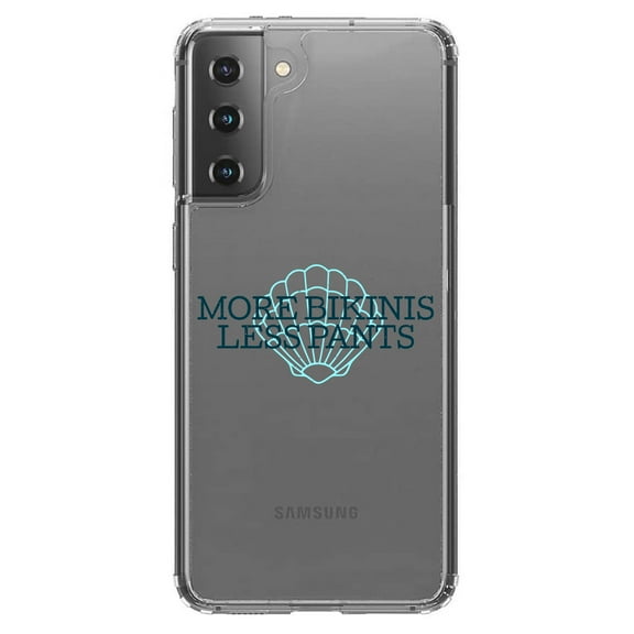 DistinctInk Clear Shockproof Hybrid Case for Galaxy S21 5G (6.2" Screen) - TPU Bumper Acrylic Back Tempered Glass Screen Protector - More Bikinis Less Pants