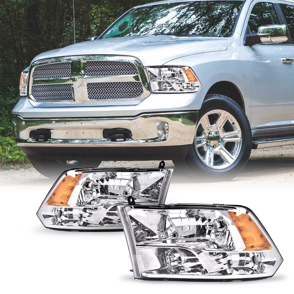 Pair Chrome Housing Amber Corner Headlights Assembly Fit for 2009-2012 Dodge Ram 1500 2500 3500