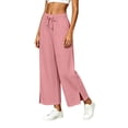 thumbnail image 6 of Hurxie Women's High Waist Pants Loose Cropped Palazzo Pants Casual Summer Beach Trouser Pink,M, 6 of 8