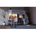 thumbnail image 6 of Wood Twin Size Loft Bed with Built-in Desk, LED, Storage Shelves, Cabinets and Staircase, White, 6 of 9