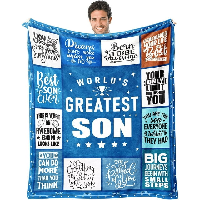 LHSHID Son Blanket Gifts for Son on Fathers Day from Mom or Dad World's Greatest Son Throw Blanket Christmas Birthday Present for Son 60"x80"