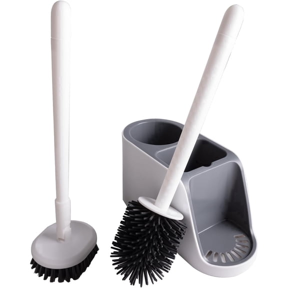 Toilet Brush & Floor Scrubber with Holder Set 2-in-1 Toilet Cleaner for Bathroom Household Cleaning