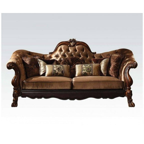 73" X 45" X 48" Golden Brown Velvet Loveseat W/5 Pillows