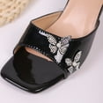 thumbnail image 4 of Xfvqtps Slides for Women Rhinestone Embellished Mules Patent Leather Open Toe Shoes Chunky Heel Dressy Sandals Fall Winter Party Going Out Comfortable Footwear, 4 of 9