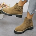 thumbnail image 3 of Womens Platform Ankle Boots Trendy Suede Lug Sole Chunky Heel Zipper Chelsea Booties Winter Fall Short Dressy Booties, 3 of 6