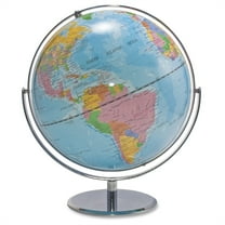 Advantus 12" World Globe w/ Blue Oceans, Raised Relief, Silver, Semi-Meridian
